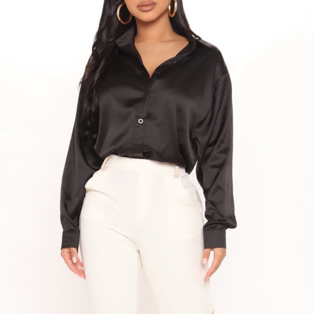 Black Satin Button Up